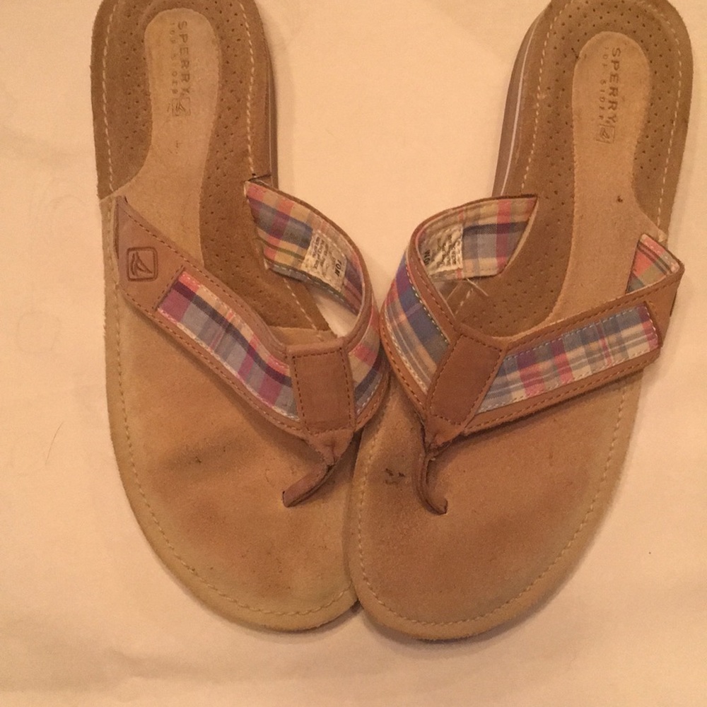 Sperry Top Sider Plaid Flip Flops Sandals Sz 10
